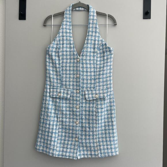 Blue Gingham Tweed Dress - Picture 2 of 4